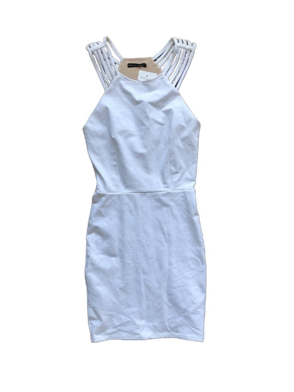 Donna Mizani White Bodycon Cage Neck Stretch Mini Dress